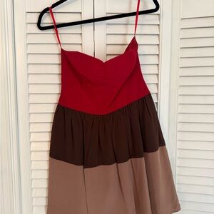 Red and Brown Colorblock Dress